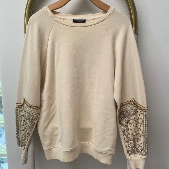 Zara W&B Collection Womens Beaded Ivory Cream 100% Cotton Jumper Pullover Sz M - Picture 1 of 11